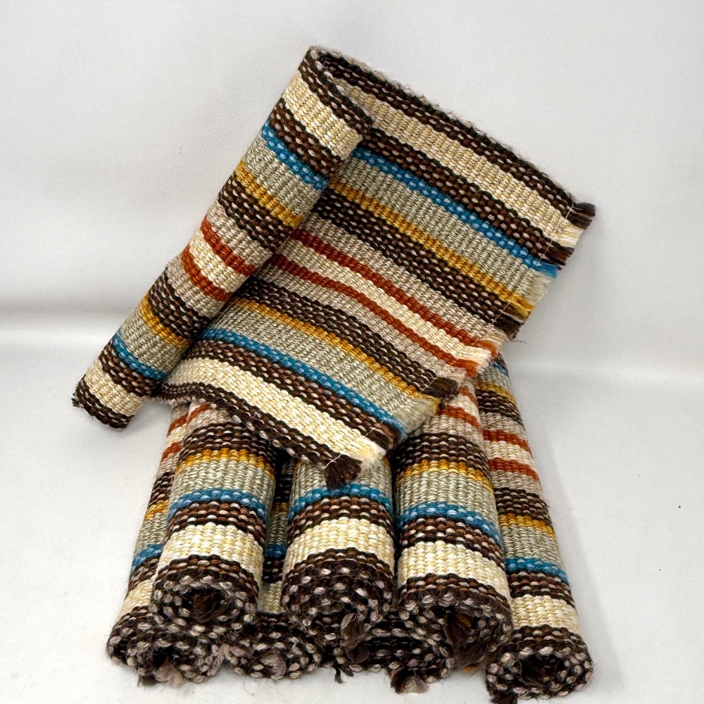 Placemats Set 8 MCM 70s 80s Brown Blue Orange Woven Boho Vintage Western